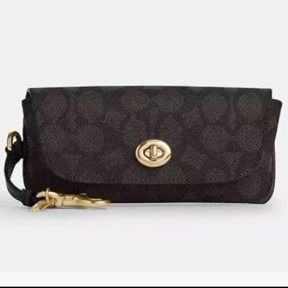 COACH #CZ207, Sunglass Case in Signature Canvas, Gold/Walnut/Black, NWT - Picture 1 of 6